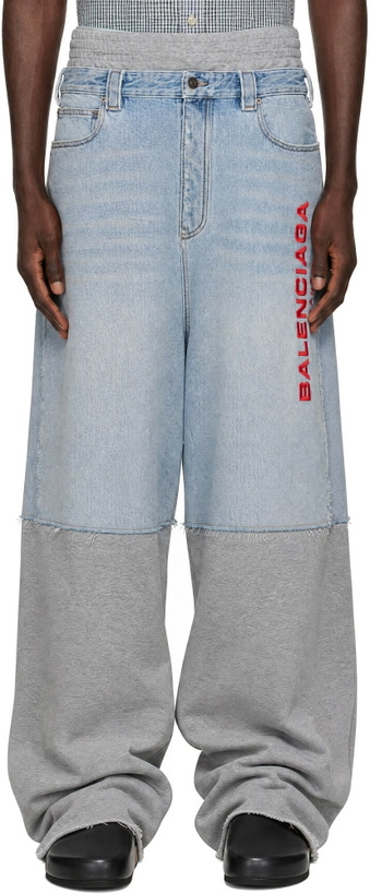 Photo: Balenciaga Gray & Blue Paneled Terry Denim Jeans