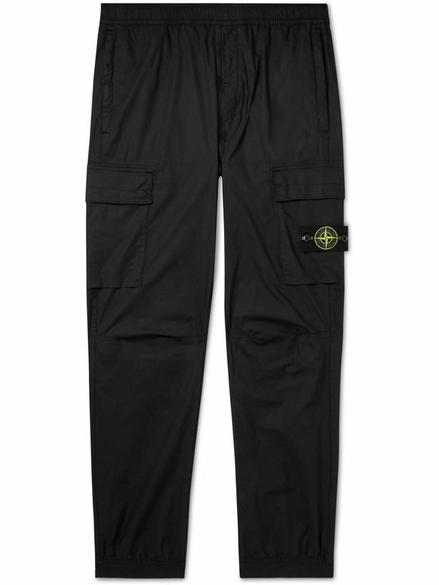 Photo: Stone Island - Tapered Logo-Appliquéd Stretch-Cotton Canvas Cargo Trousers - Black