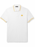 Versace - Logo-Embroidered Striped Cotton-Piqué Polo Shirt - White