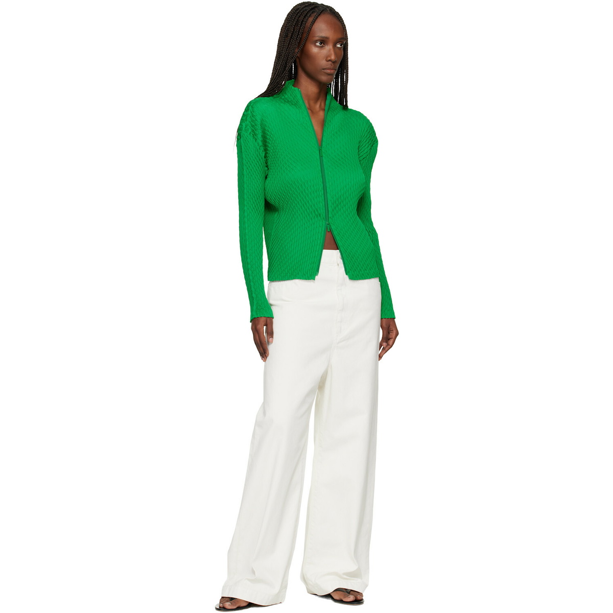 ISSEY MIYAKE Green Sleek Pleats Cardigan