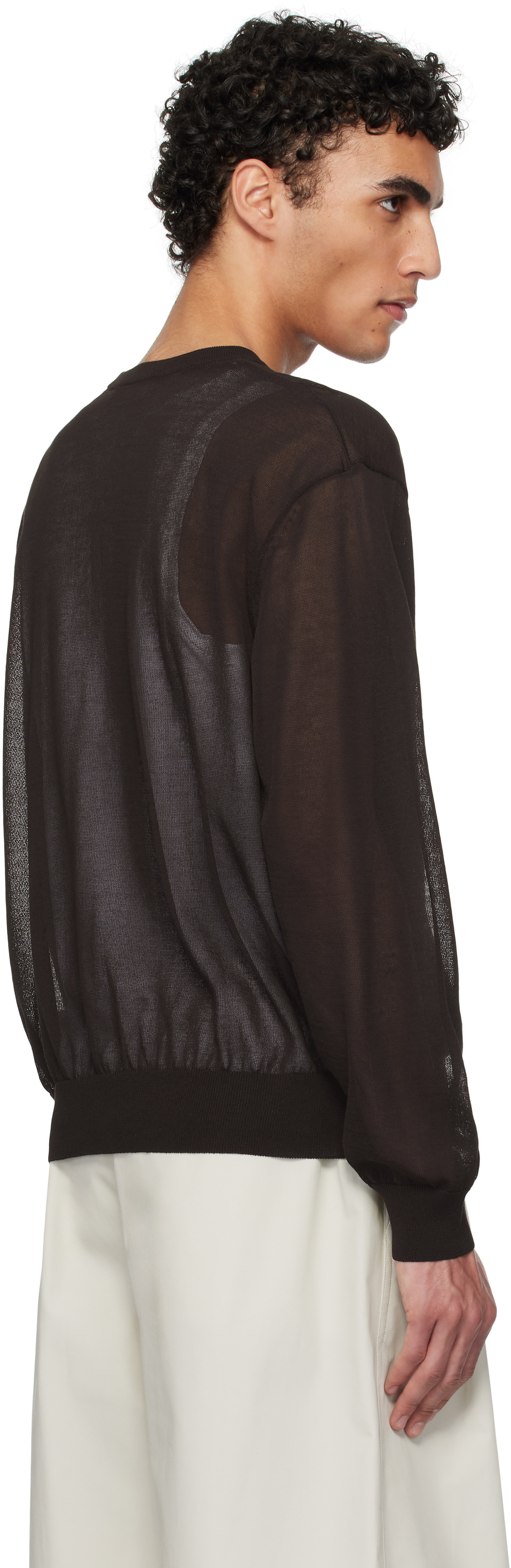 AMOMENTO Brown Sheer Round Cardigan