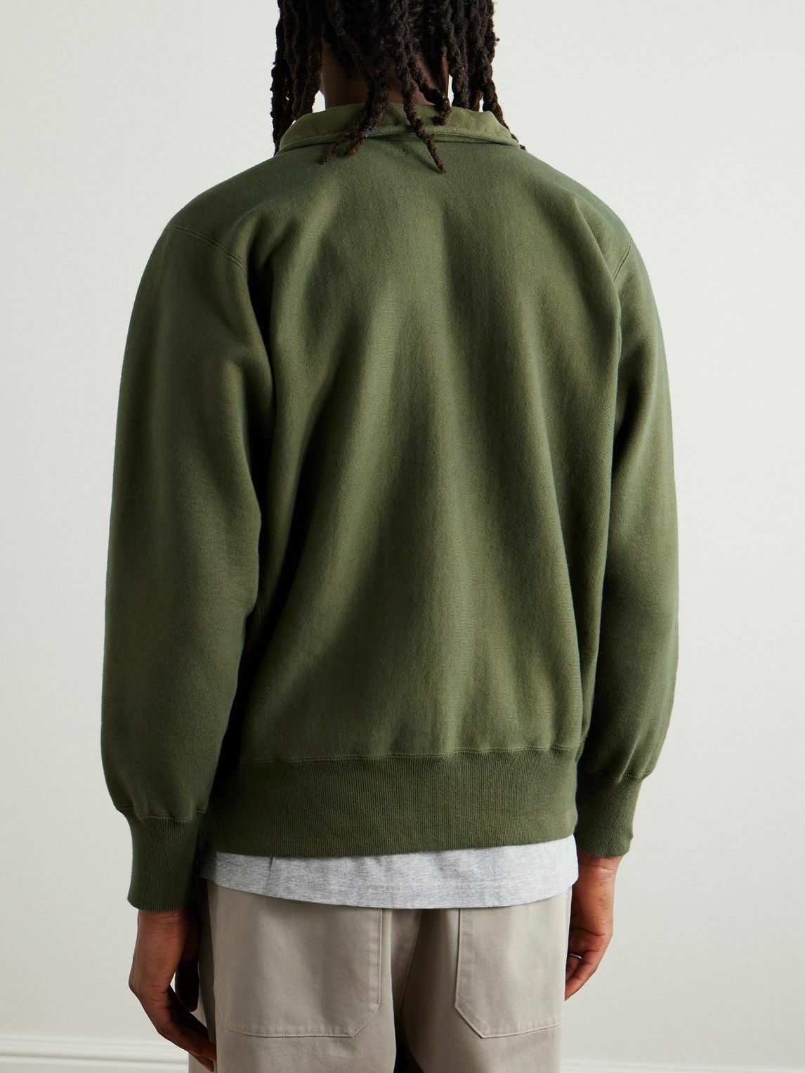 A.PRESSE - Distressed Cotton-Jersey Half-Zip Sweatshirt