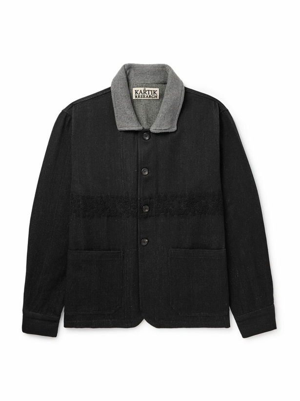 Photo: Kartik Research - Embroidered Felt-Trimmed Denim Jacket - Black
