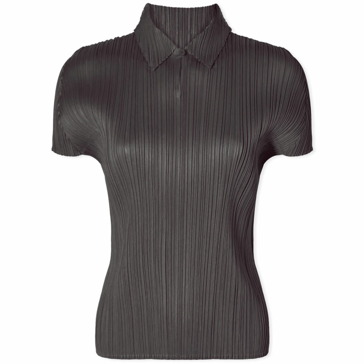 Photo: Pleats Please Issey Miyake Women's Short Sleeve Pleats Polo Shirt Top in Black