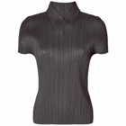 Pleats Please Issey Miyake Women's Short Sleeve Pleats Polo Shirt Top in Black