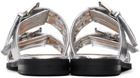 GANNI Silver Feminine Buckle Two-Strap Sandals