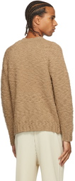 AURALEE Beige Slub Wool V-Neck Sweater