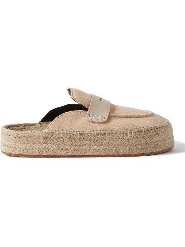 Photo: JW Anderson - Leather-Trimmed Suede Backless Espadrilles - Neutrals