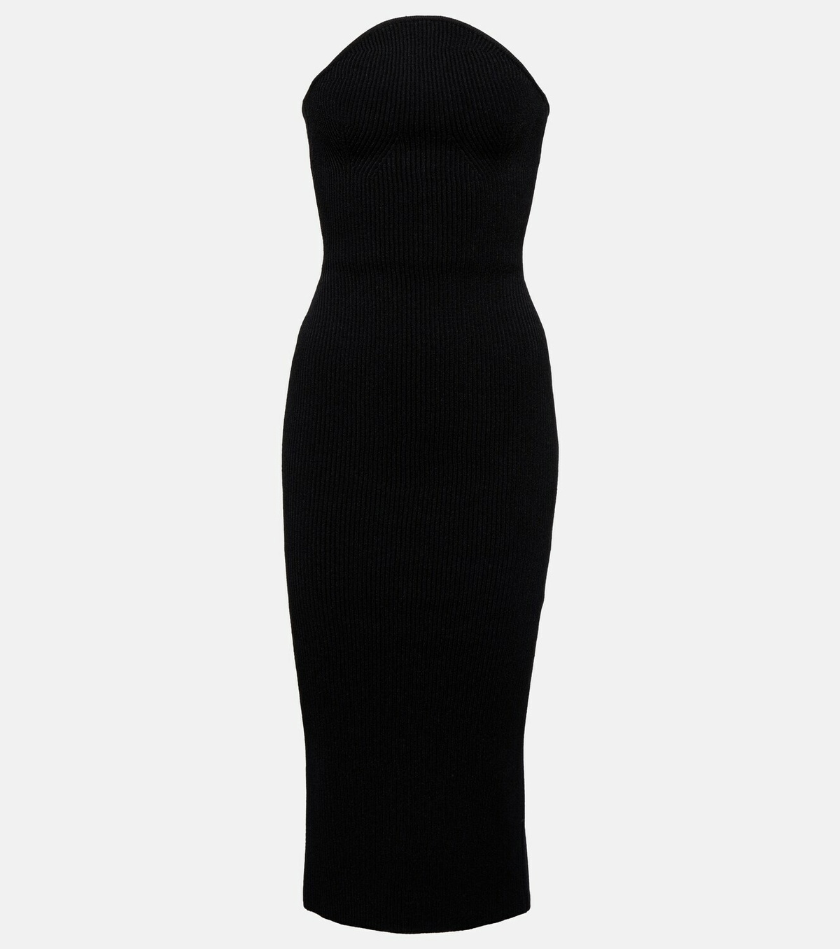 knee length dresses for ladies Ribbed Strapless Slit Midi Dress: Dark Blue / L – Carly & Company LLC main image 0