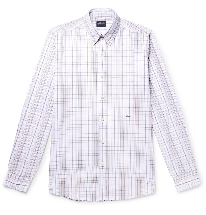 Photo: Noah - Button-Down Collar Checked Cotton-Poplin Shirt - White