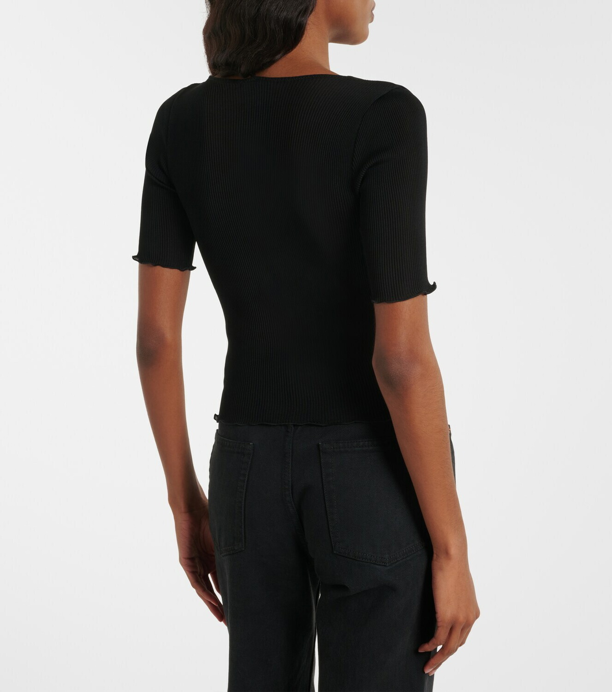 Saint Laurent Lace-trimmed ribbed-knit silk top