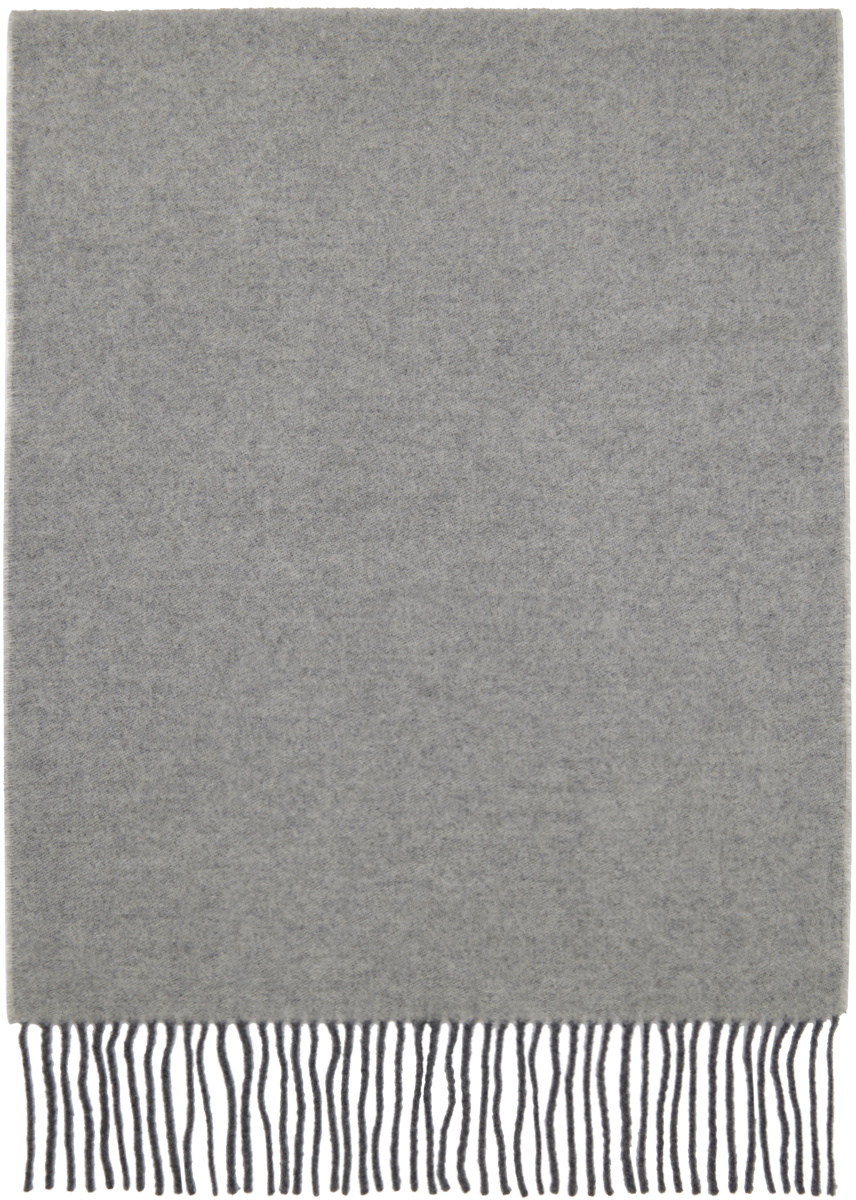 GANNI Gray Fringed Wool Scarf