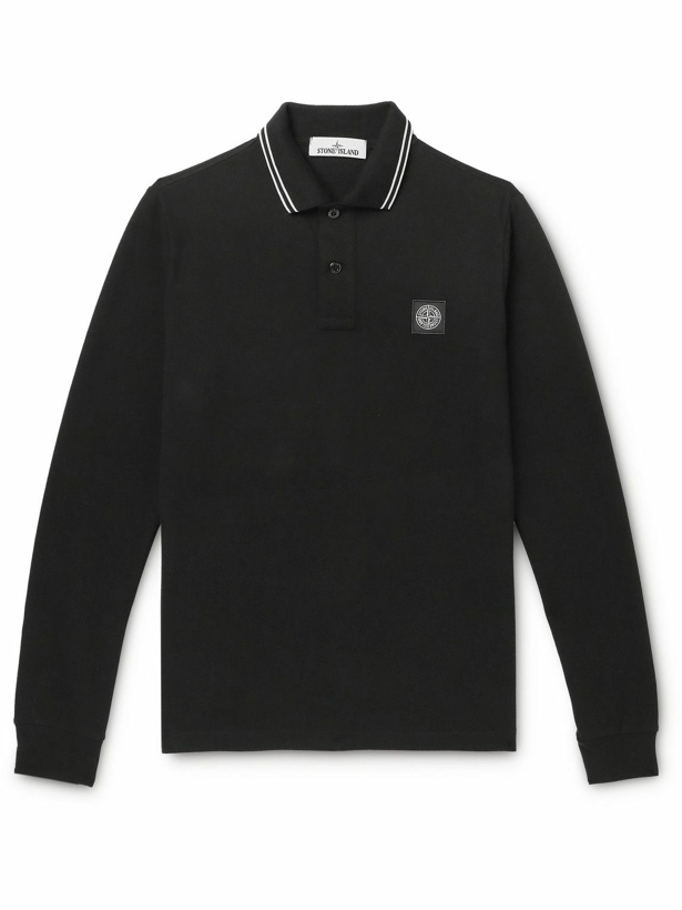 Photo: Stone Island - Slim-Fit Logo-Appliquéd Stretch-Cotton Piqué Polo Shirt - Black