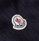 Moncler - Logo-Appliquéd Ribbed Virgin Wool Scarf - Blue