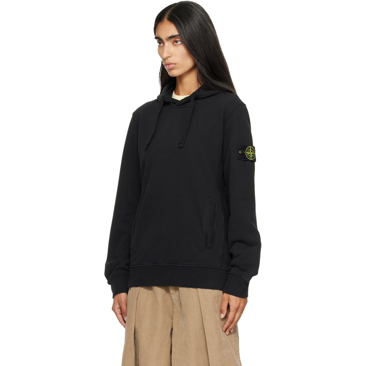 Stone Island Black 6100048 Brushed Organic Cotton Fleece Hoodie
