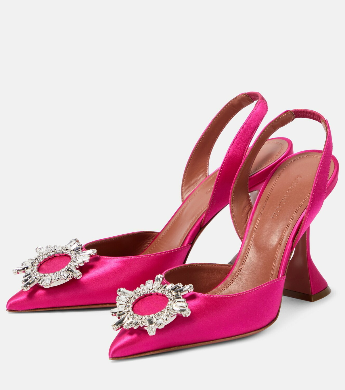 Amina Muaddi Embellished satin slingback pumps Amina Muaddi