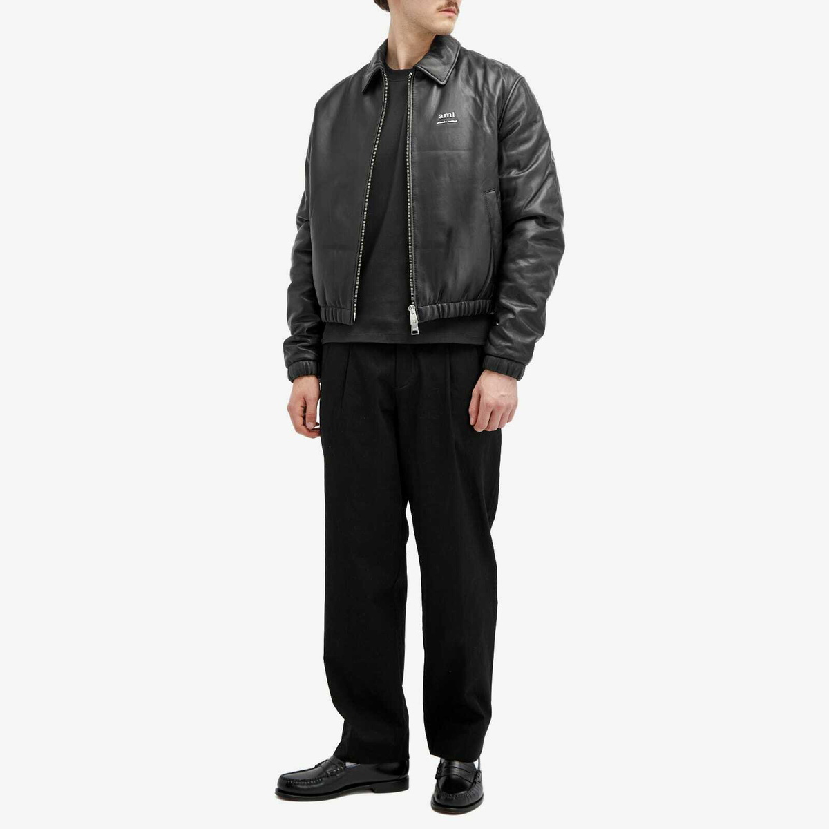 AMI Paris Men's Padded Leather Jacket in Black