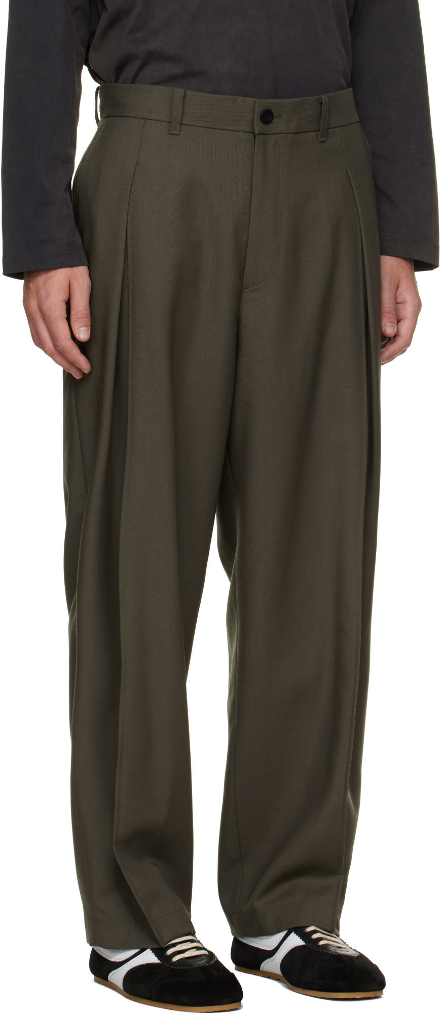 Solid Homme Green Pleated Wool Trousers