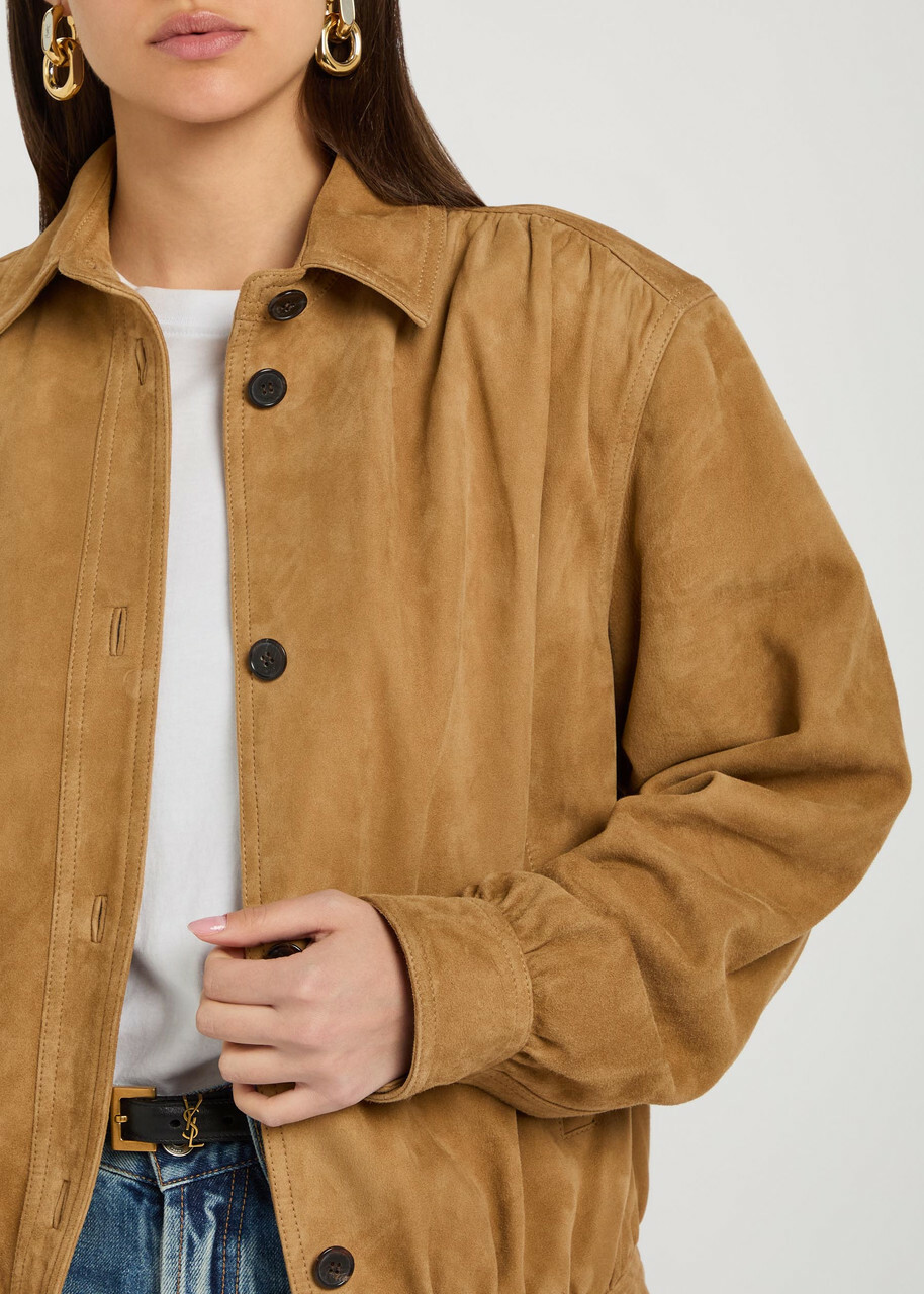 Saint Laurent Gathered Suede Jacket Dark Brown