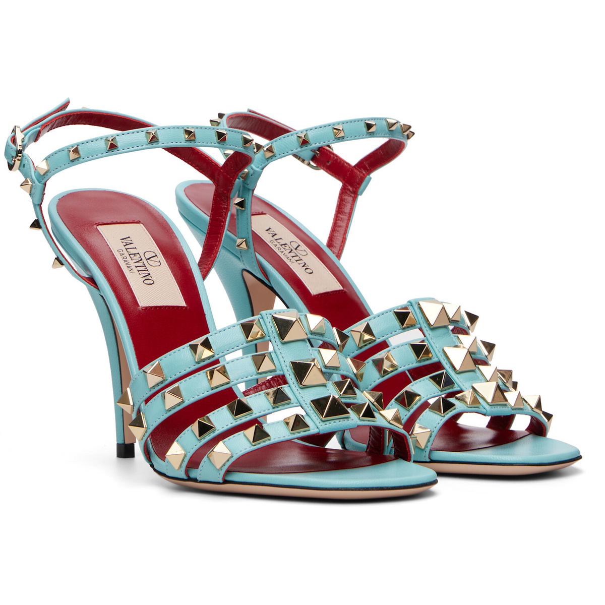 Valentino Garavani Blue Rockstud Kidskin Heeled Sandals