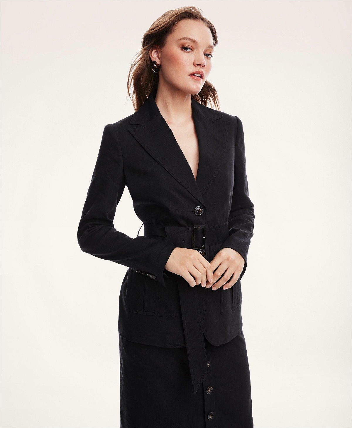 Photo: Brooks Brothers Women's Stretch Linen Belted Jacket | Black