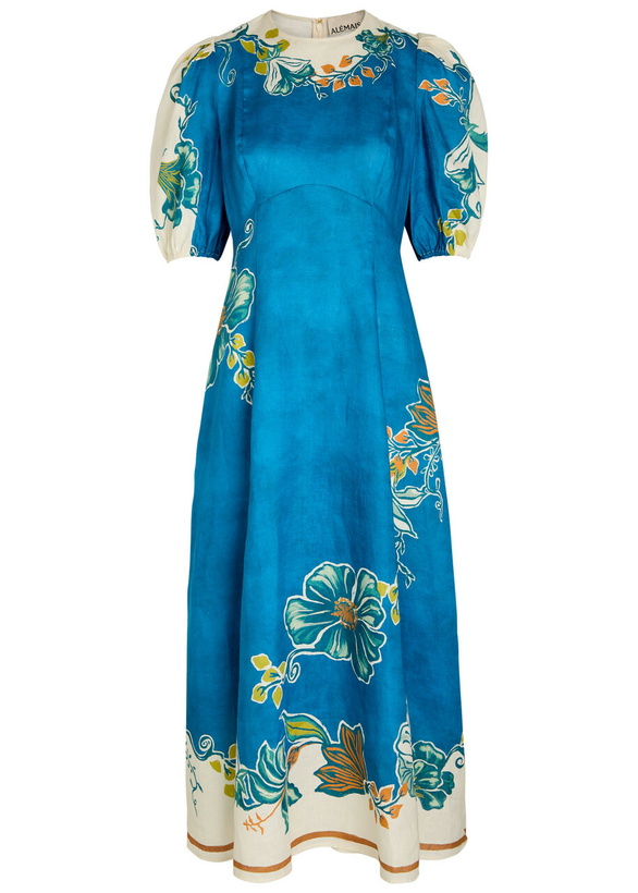 Photo: Alemais Luda Printed Linen Midi Dress Blue