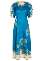 Alemais Luda Printed Linen Midi Dress Blue