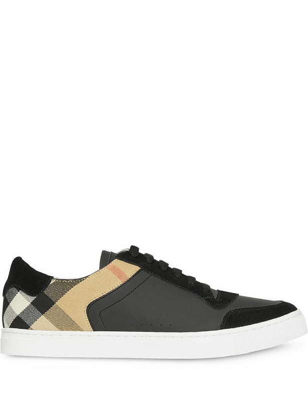 Photo: BURBERRY - Check Motif Leather Sneakers