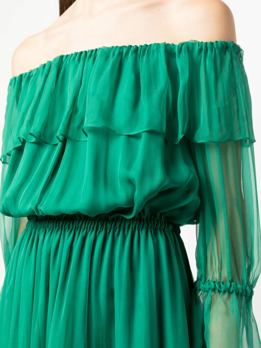 green emerald velvet dress Gucci Green Floral Check-Print Ruffled Silk Gown – Runway Catalog main image 0