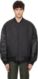 Juun.J Black Varsity Jumper Bomber Jacket