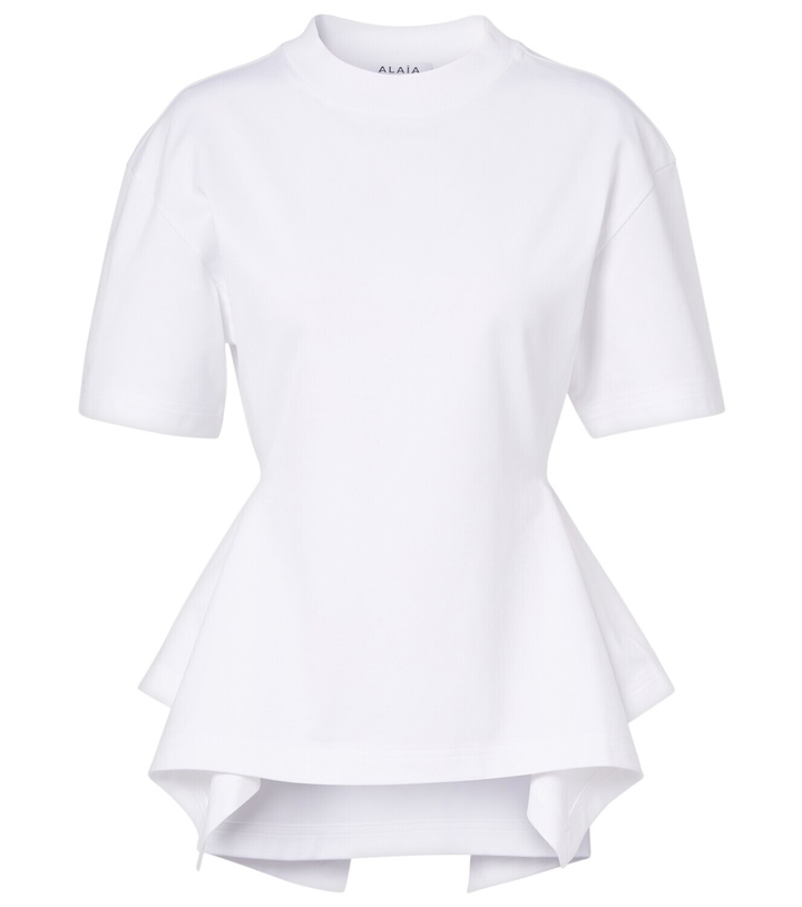 Photo: Alaïa Asymmetric cotton poplin peplum T-shirt
