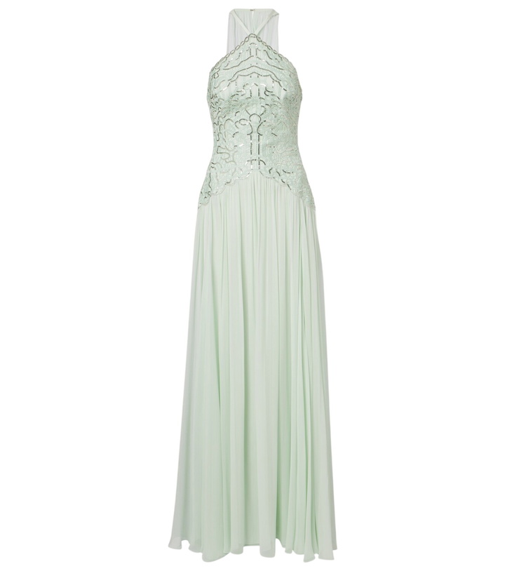 green halter formal dress Elegant Sage Green Halter Neck Beaded Evening Dress LA72737 Sage Green / 8
