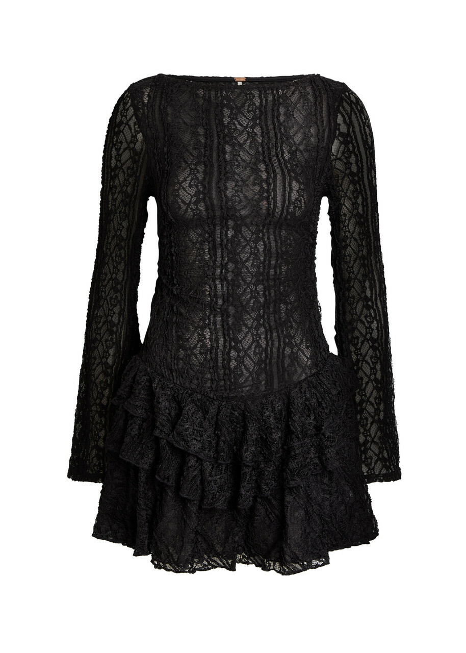 Free People Tabby Ruffled Lace Mini Dress Black