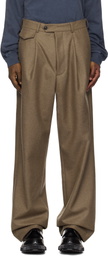 Lownn Taupe Flannel Wool Wide Trousers
