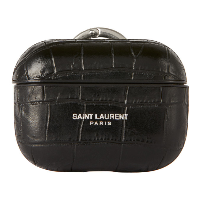 Saint Laurent Black Croc Logo Airpods Pro Case Saint Laurent