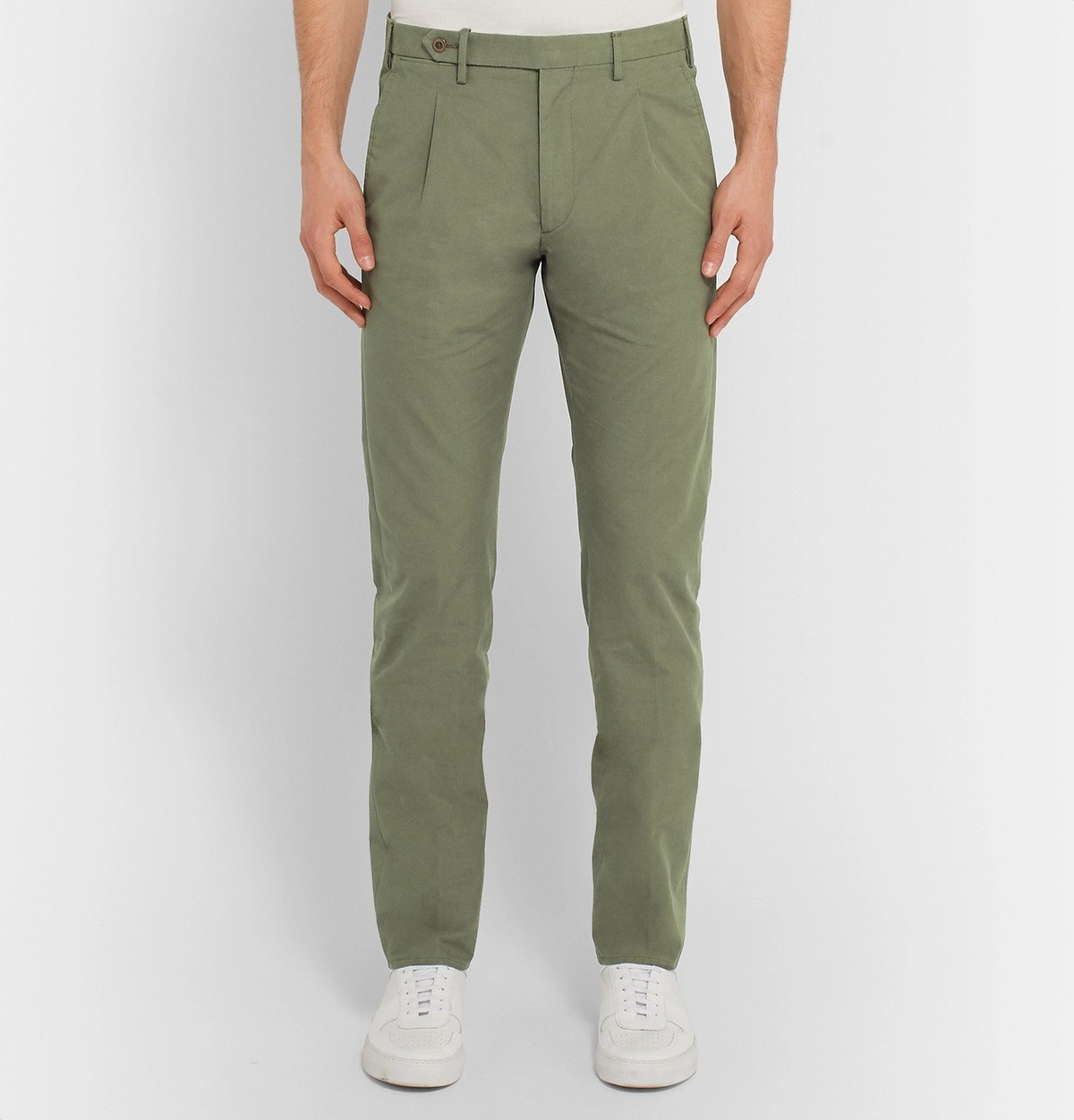 Zanella - Slim-Fit Pleated Washed-Cotton Trousers - Green Zanella