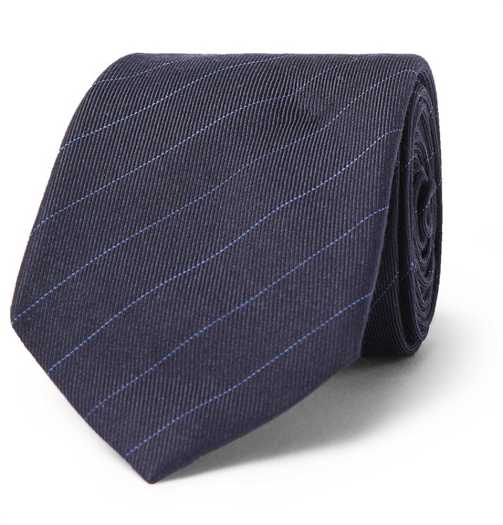 Photo: Berluti - 6cm Pinstriped Wool and Mulberry Silk-Blend Tie - Blue