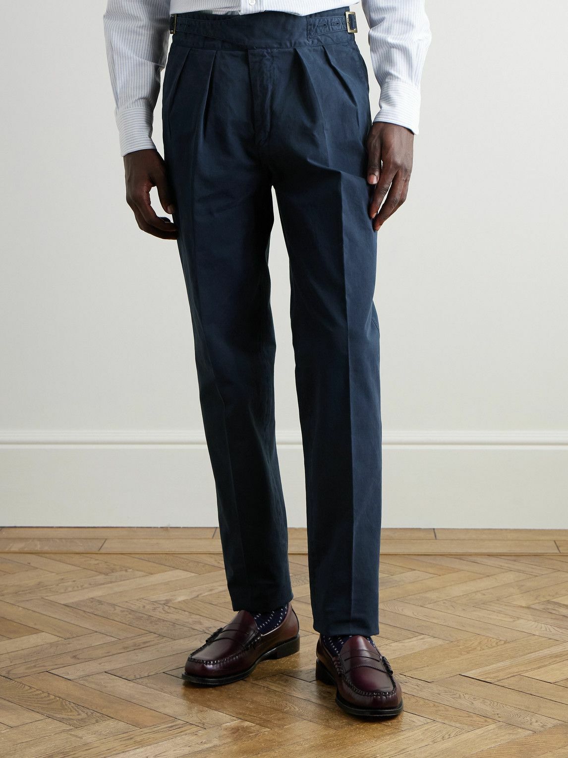 Rubinacci - Manny Straight-Leg Pleated Cotton-Twill Trousers - Blue