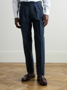 Rubinacci - Manny Straight-Leg Pleated Cotton-Twill Trousers - Blue
