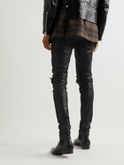 AMIRI - MX1 Skinny-Fit Distressed Leather-Panelled Coated Jeans - Black