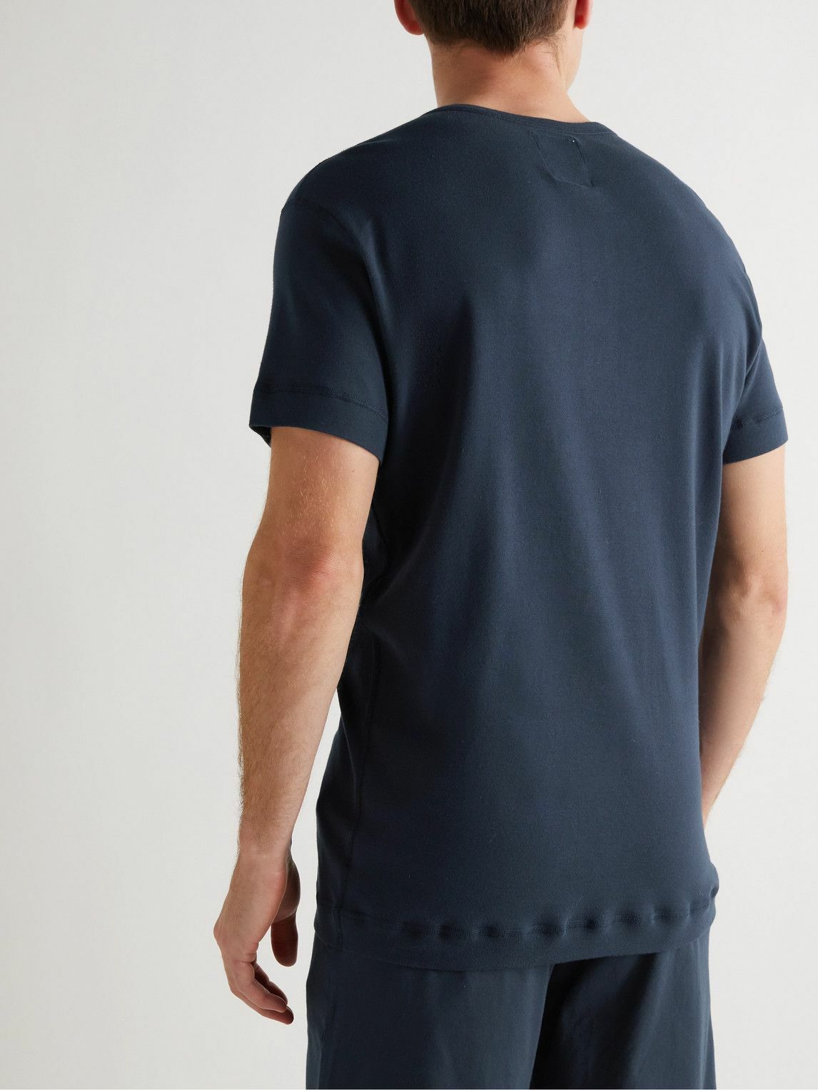 Hemen Biarritz - Luzien Organic Cotton-Jersey Henley Pyjama T-Shirt - Blue