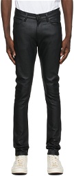 Naked & Famous Denim Black Waxed Stacked Guy Jeans
