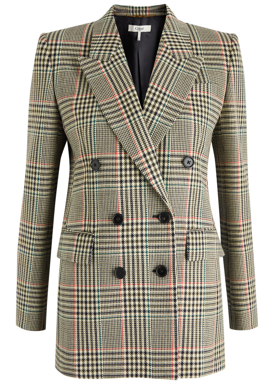 Chloe Women's Checked Double-breasted Wool Blazer Size 40
