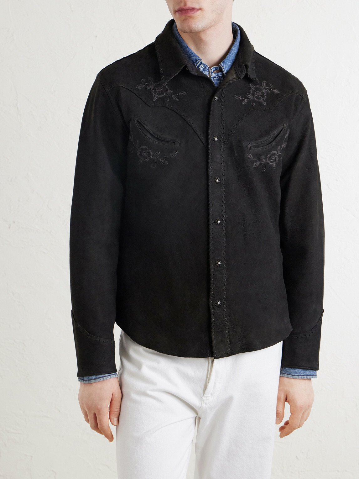 RRL - Embroidered Suede Jacket - Black