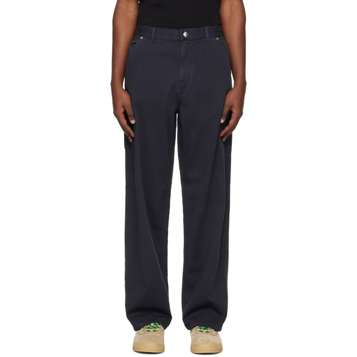 Photo: Moncler Navy Cotton Blend Gabardine Cargo Pants
