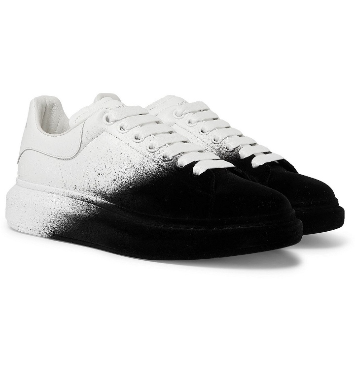 Photo: Alexander McQueen - Exaggerated-Sole Leather and Velvet Sneakers - White