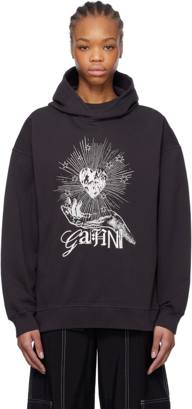Photo: GANNI Black Isoli Heart Oversized Hoodie