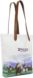Polo Ralph Lauren White Equestrian-Print Shopper Tote Bag