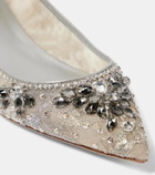 Rene Caovilla Embellished leather-trimmed ballet flats