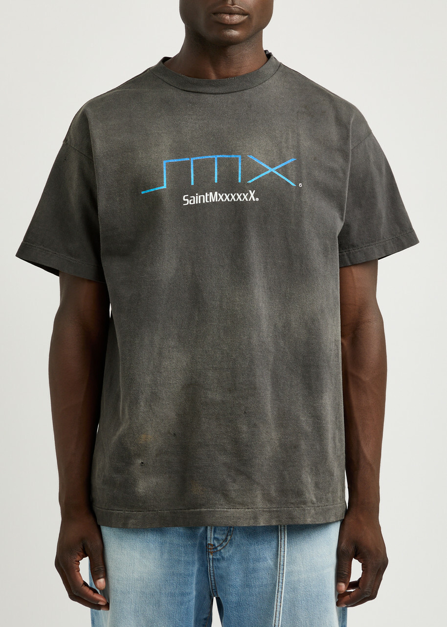SaintMxxxxxxX PS2 Tシャツ Saint Mxxxxxx PS2 Logo-print Cotton T-shirt Black SAINT Mxxxxxx